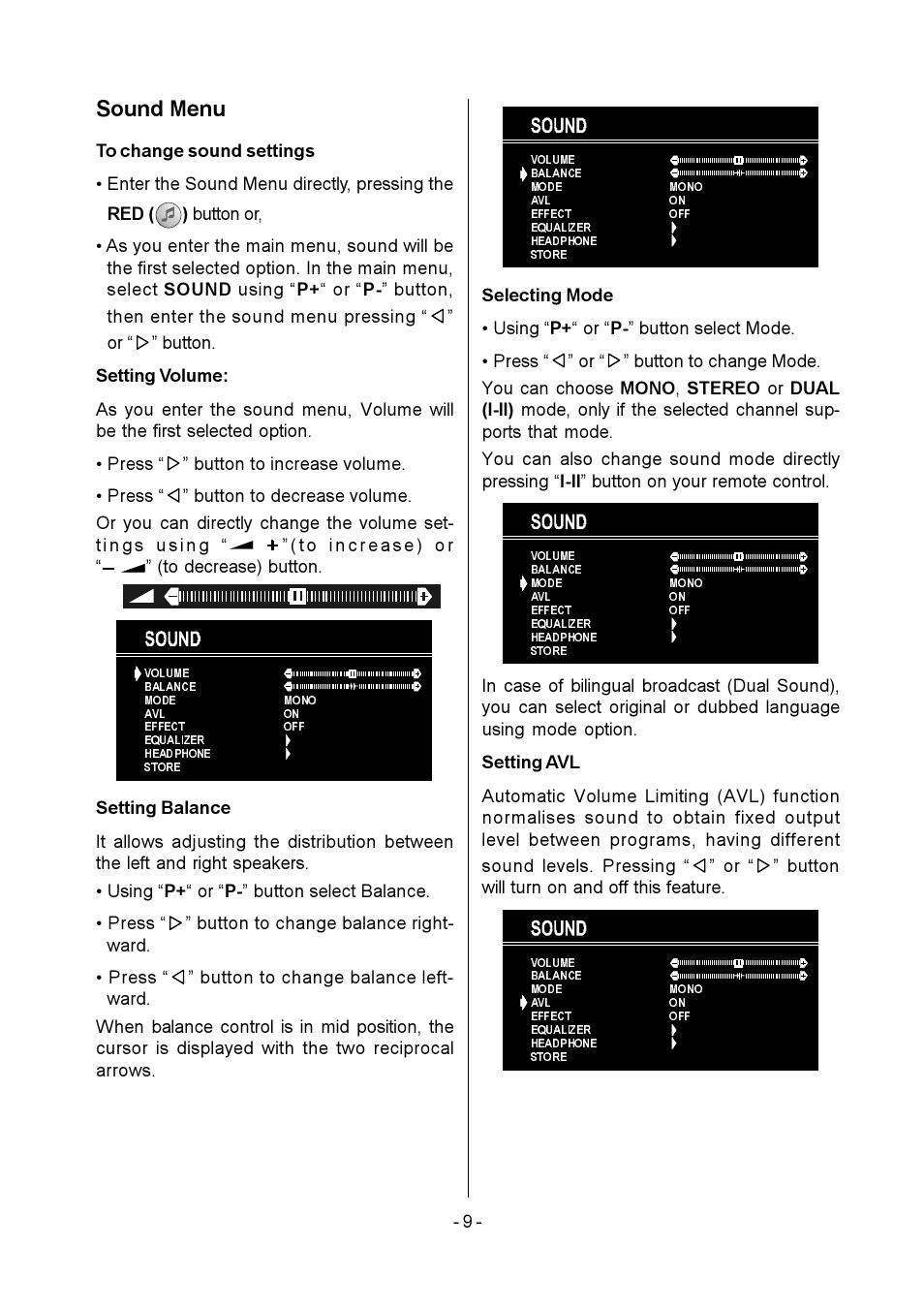 Sound menu | Metz MF 55TK36 User Manual | Page 11 / 26