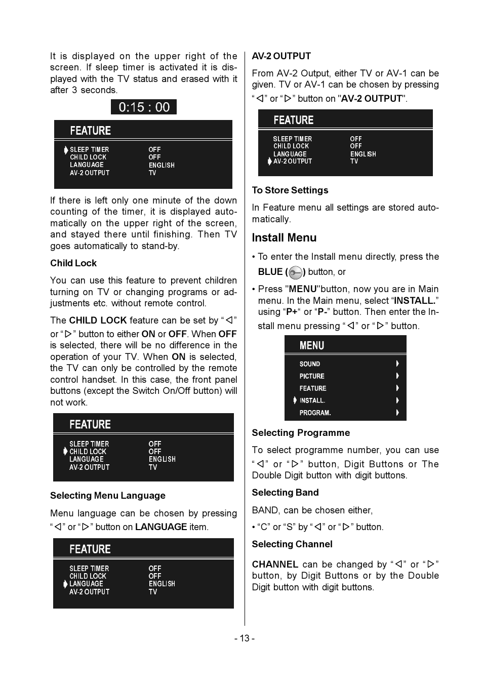 Install menu | Metz MF 55TK36 User Manual | Page 15 / 26