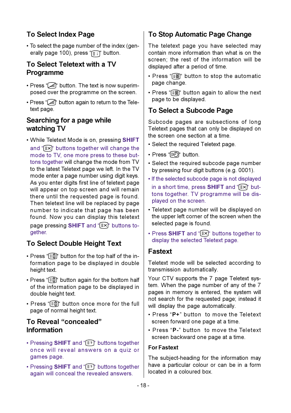 Searching for a page while watching tv, Fastext | Metz MF 55TK36 User Manual | Page 20 / 26