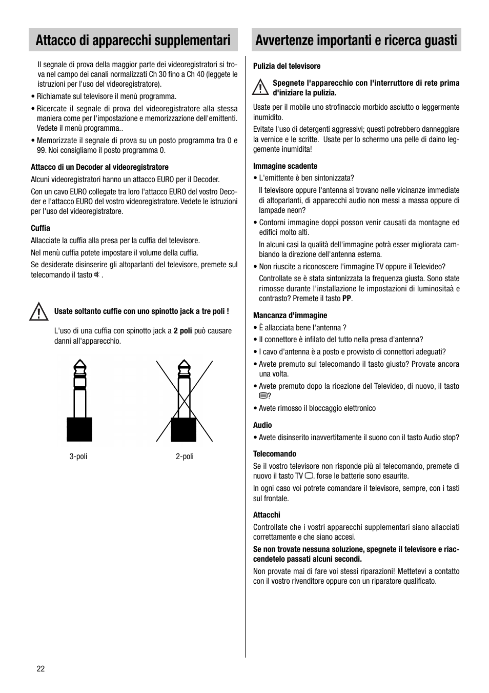 Attacco di apparecchi supplementari, Avvertenze importanti e ricerca guasti | Metz VT 37 TF 31 User Manual | Page 22 / 36