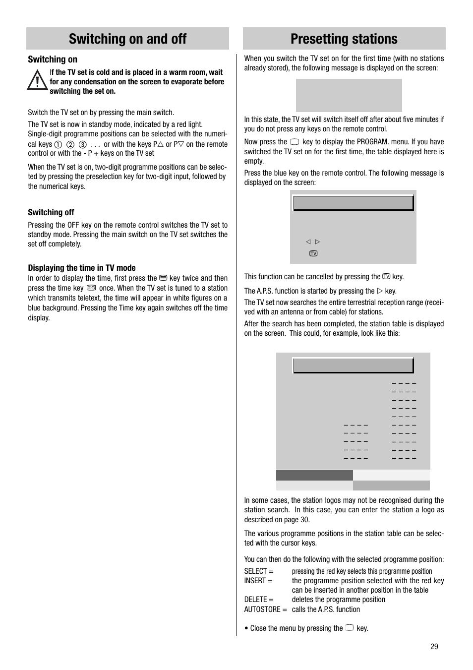 Switching on and off, Presetting stations | Metz VT 37 TF 31 User Manual | Page 29 / 36