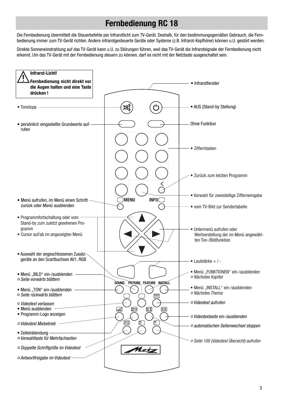 Fernbedienung rc 18 | Metz VT 37 TF 31 User Manual | Page 3 / 36