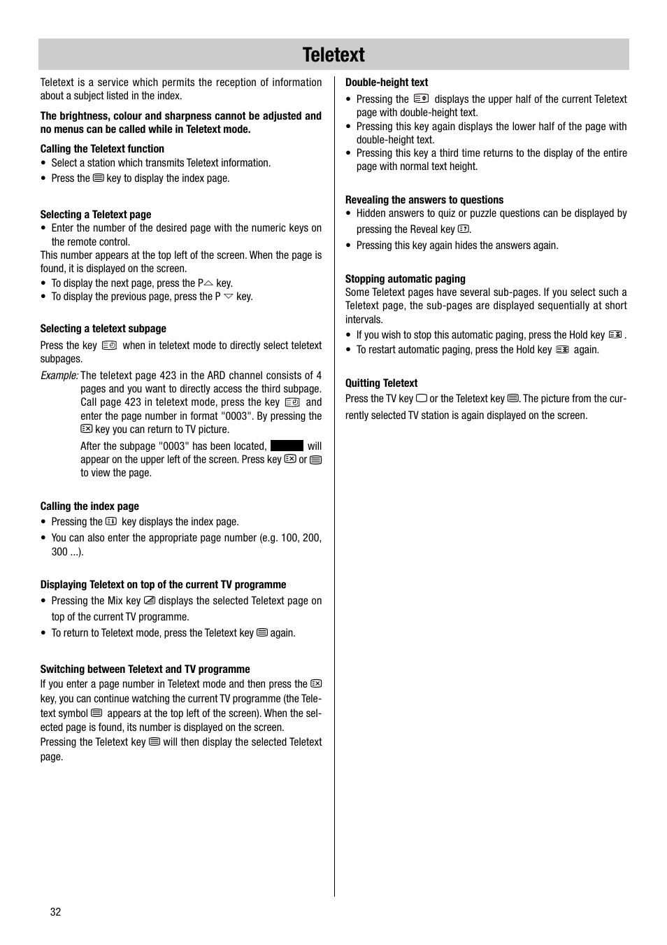 Teletext | Metz VT 37 TF 31 User Manual | Page 32 / 36