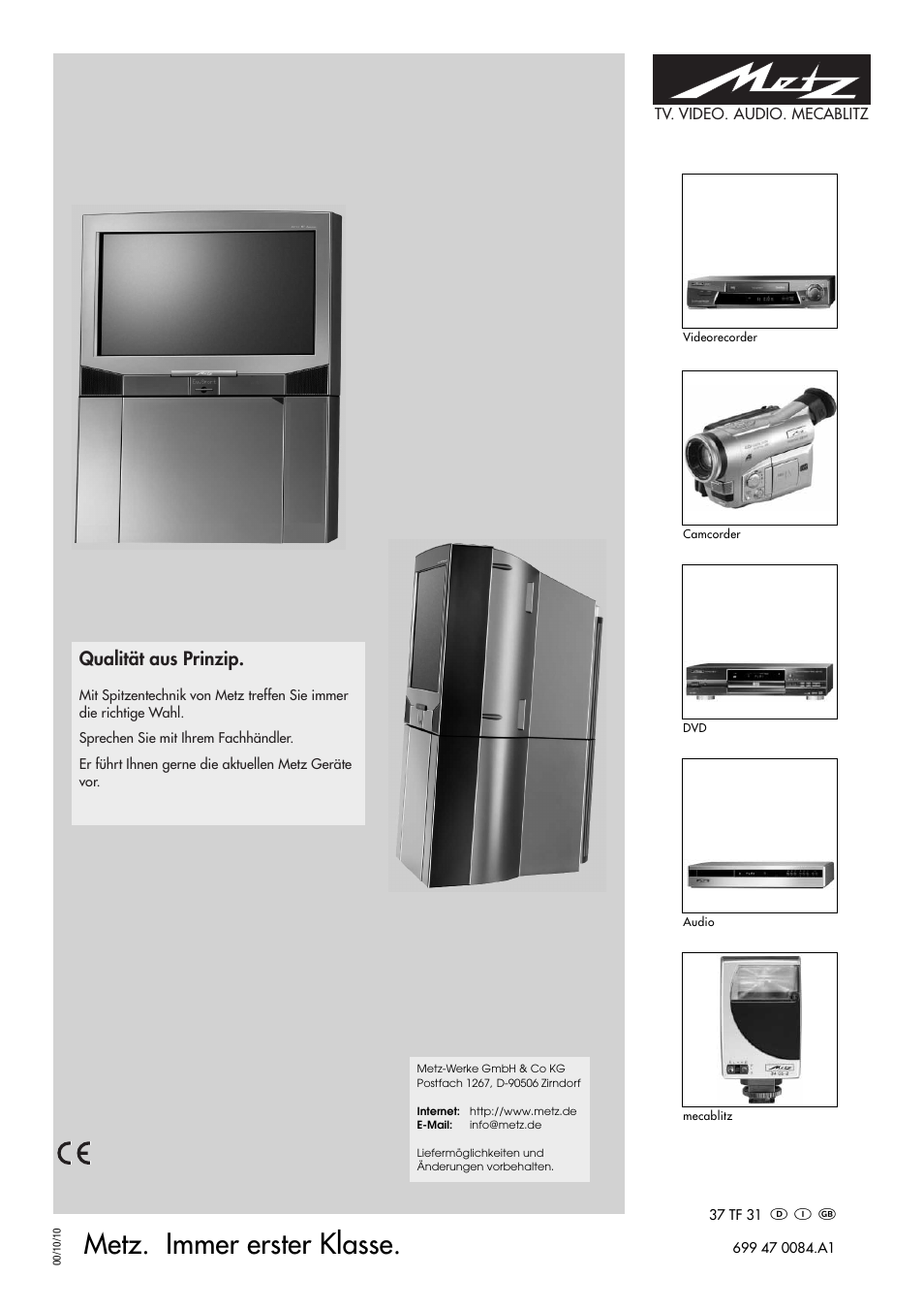 Metz. immer erster klasse, Ķ ƴ ķ, Qualität aus prinzip | Metz VT 37 TF 31 User Manual | Page 36 / 36