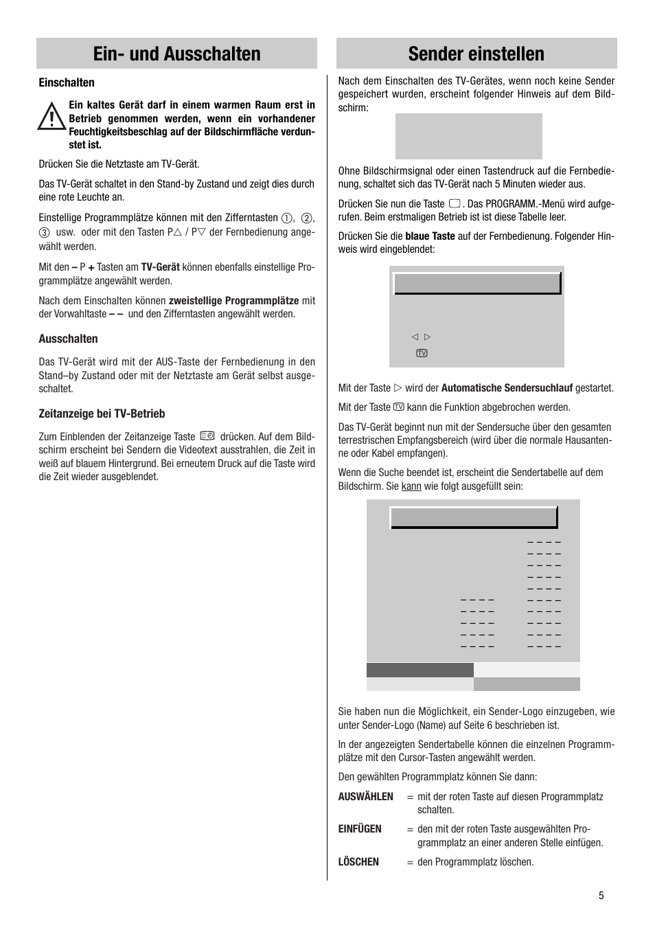 Ein- und ausschalten sender einstellen | Metz VT 37 TF 31 User Manual | Page 5 / 36