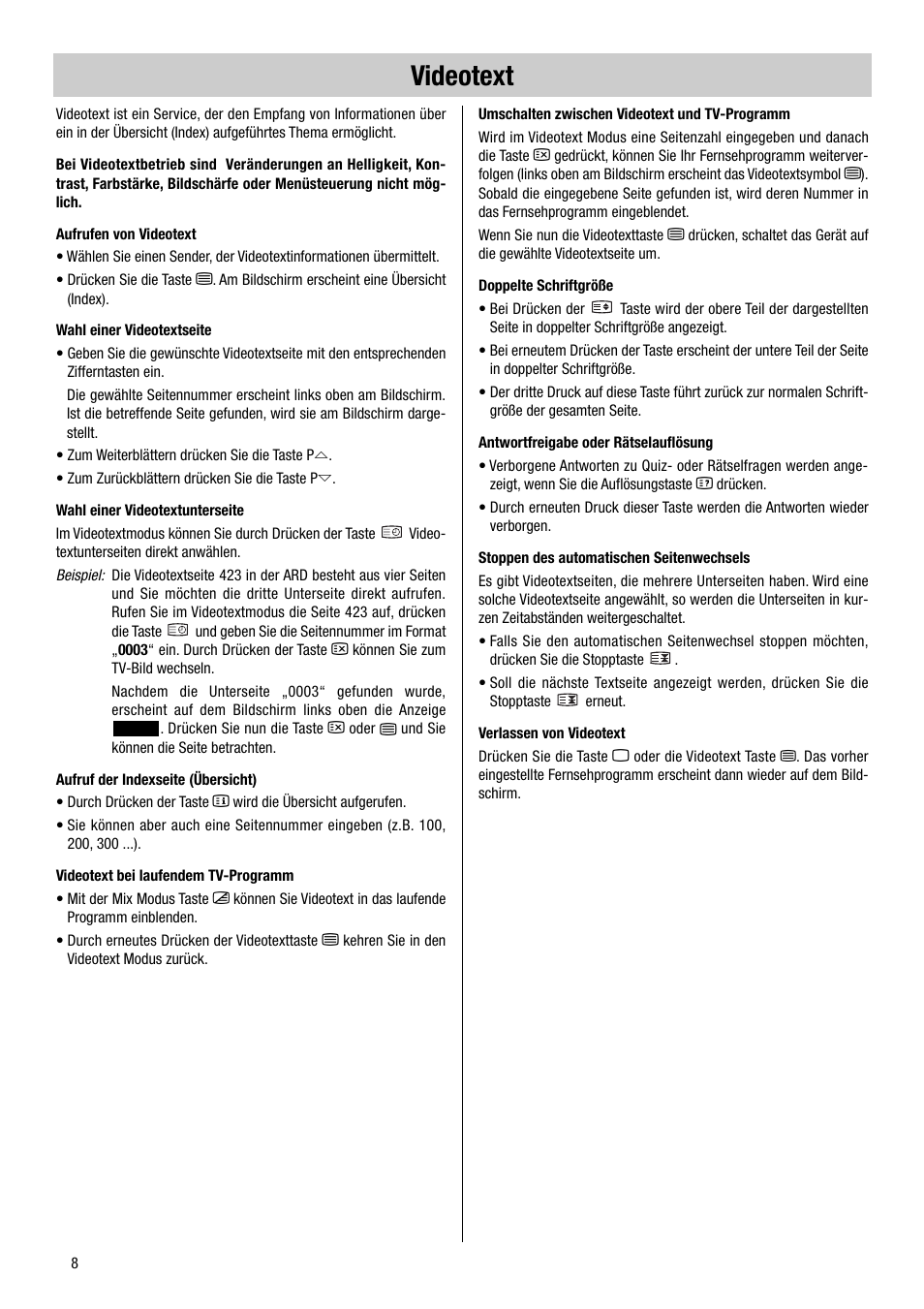Videotext | Metz VT 37 TF 31 User Manual | Page 8 / 36