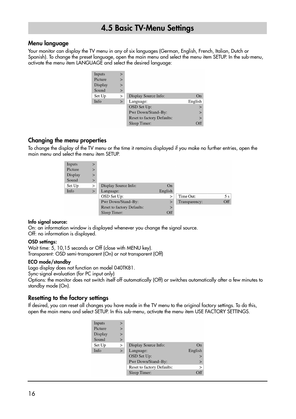 5 basic tv-menu settings | Metz 40 TK 81 User Manual | Page 16 / 40
