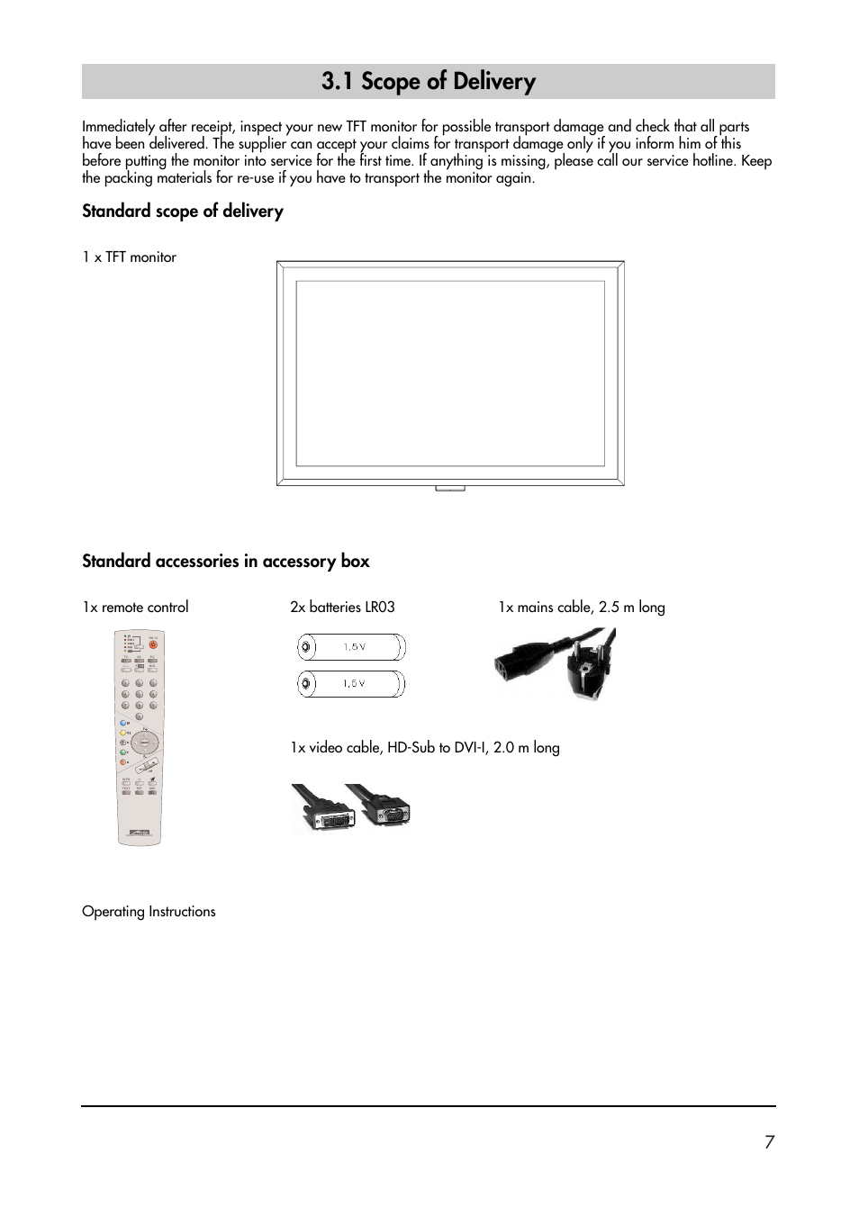 1 scope of delivery, Standard scope of delivery, Standard accessories in accessory box | 1 x tft monitor | Metz 40 TK 81 User Manual | Page 7 / 40
