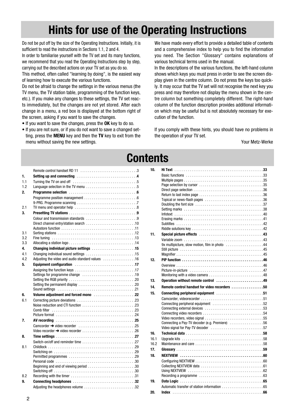 Metz Astral MF PIP 72TF81 User Manual | Page 2 / 68
