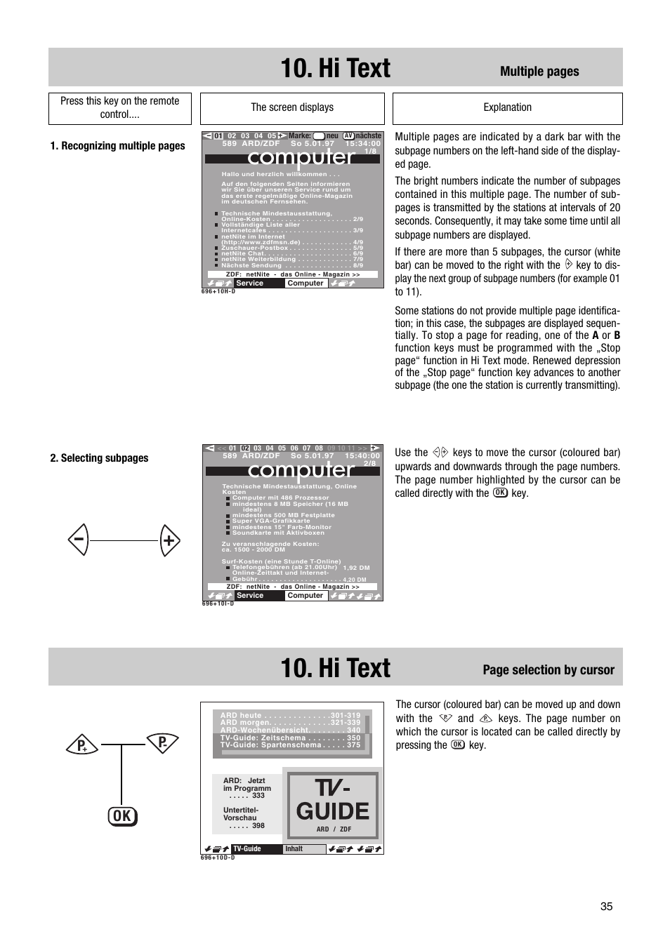 Hi text, Computer, Multiple pages | Page selection by cursor | Metz Astral MF PIP 72TF81 User Manual | Page 35 / 68