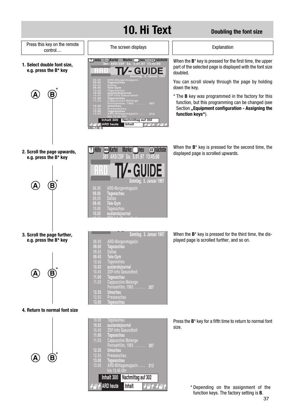 Hi text, Kartei hilfe marke: neu nächste, Doubling the font size | Metz Astral MF PIP 72TF81 User Manual | Page 37 / 68