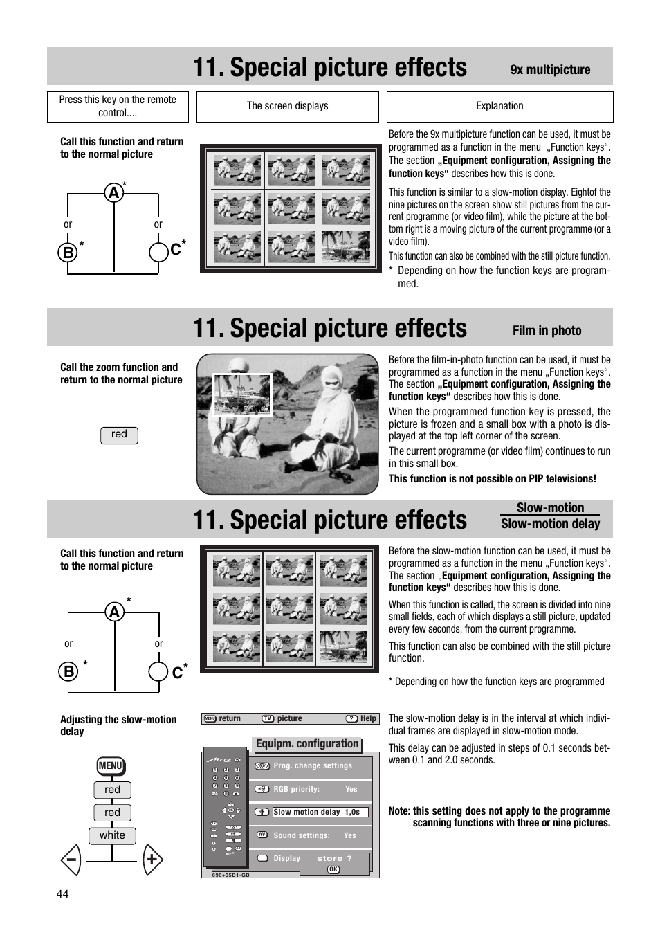 Special picture effects, Slow-motion slow-motion delay, 9x multipicture | Film in photo | Metz Astral MF PIP 72TF81 User Manual | Page 44 / 68