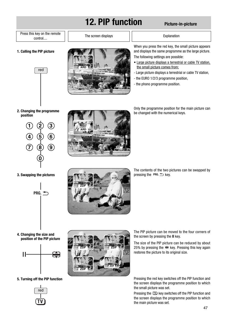 Pip function | Metz Astral MF PIP 72TF81 User Manual | Page 47 / 68