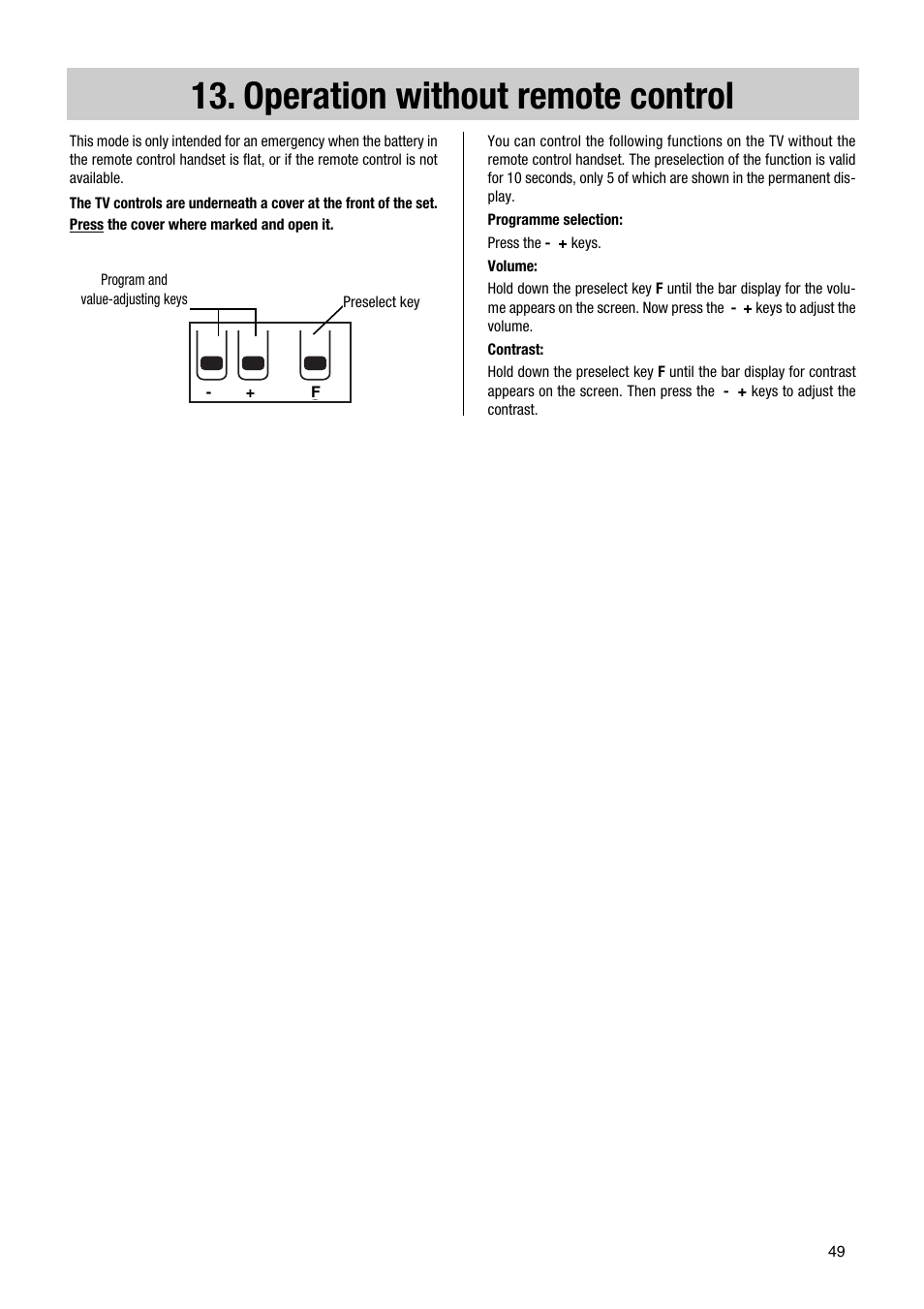 Operation without remote control | Metz Astral MF PIP 72TF81 User Manual | Page 49 / 68