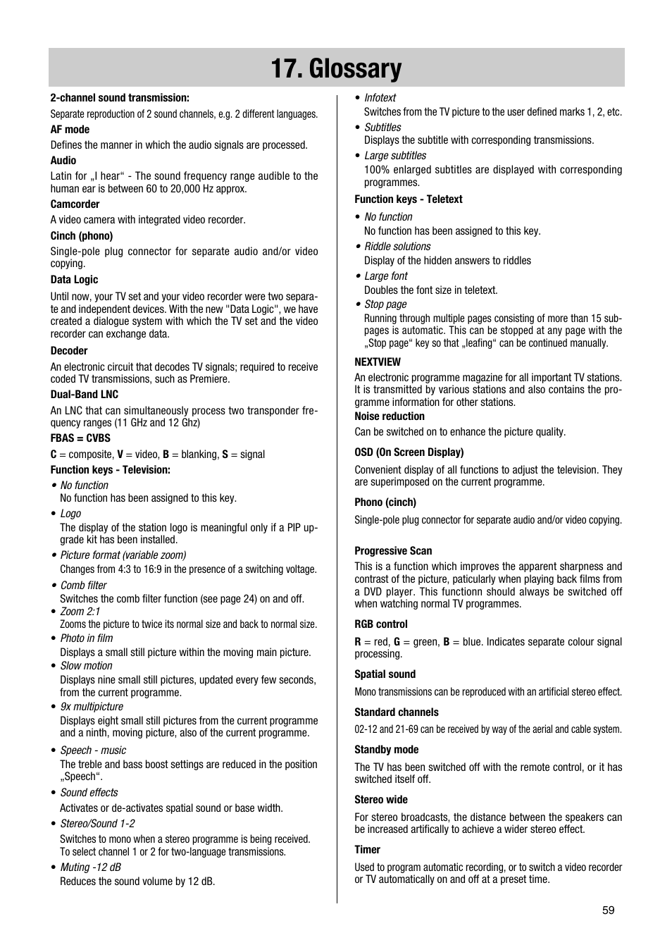 Glossary | Metz Astral MF PIP 72TF81 User Manual | Page 59 / 68