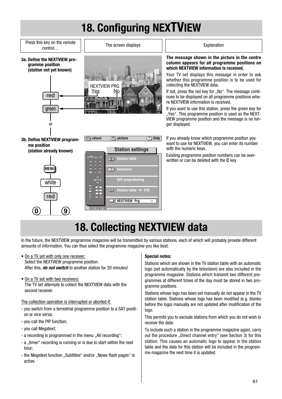 Collecting nextview data, Configuring nex, Red green | White red, Station settings | Metz Astral MF PIP 72TF81 User Manual | Page 61 / 68