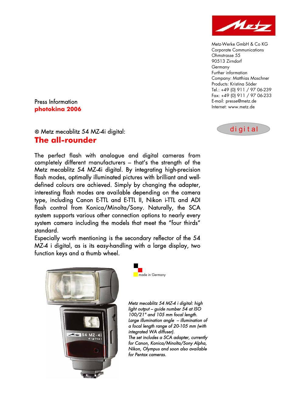 Metz 2006 User Manual | 4 pages