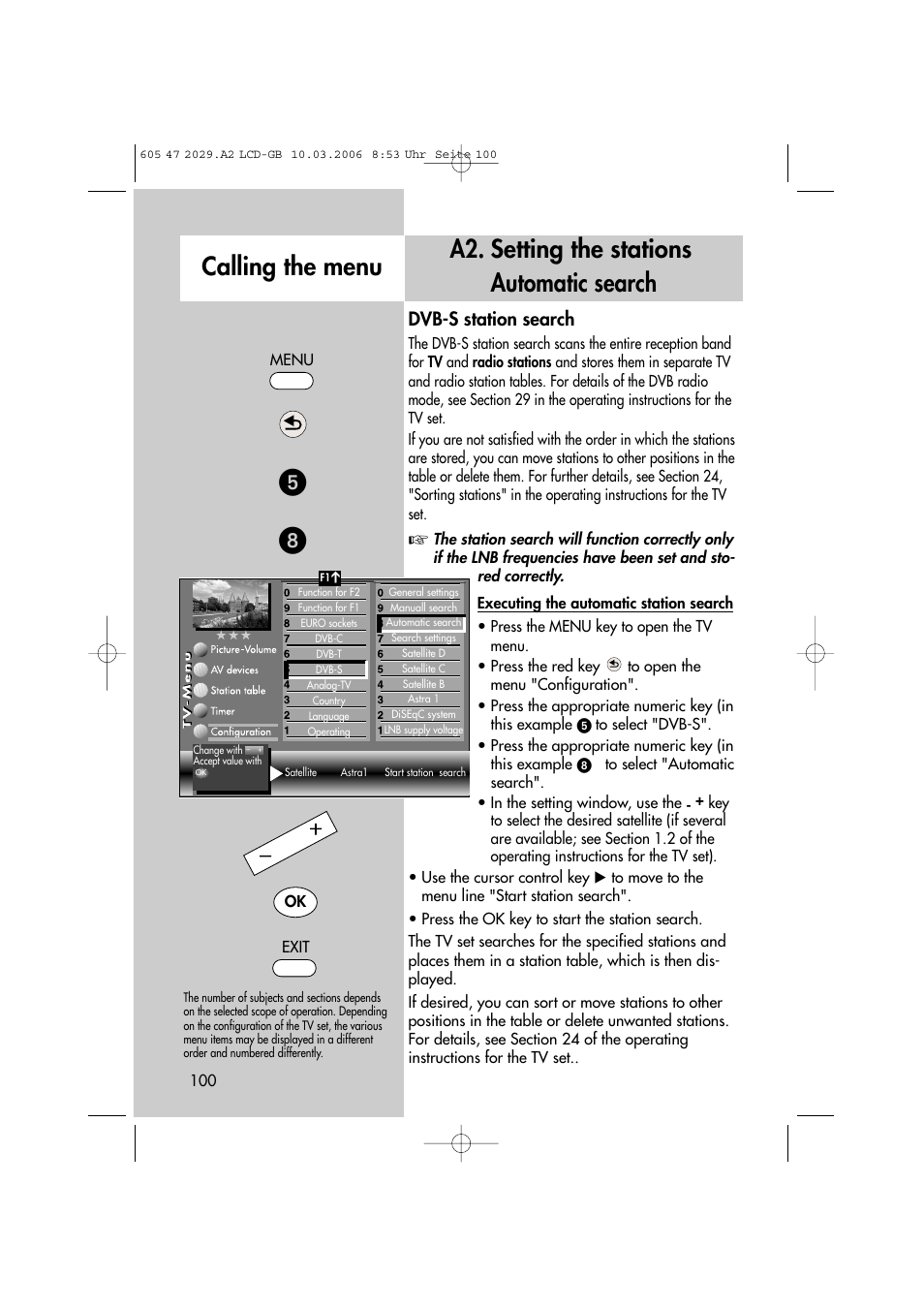 Dvb-s station search | Metz Plasma-TV-Set User Manual | Page 100 / 110
