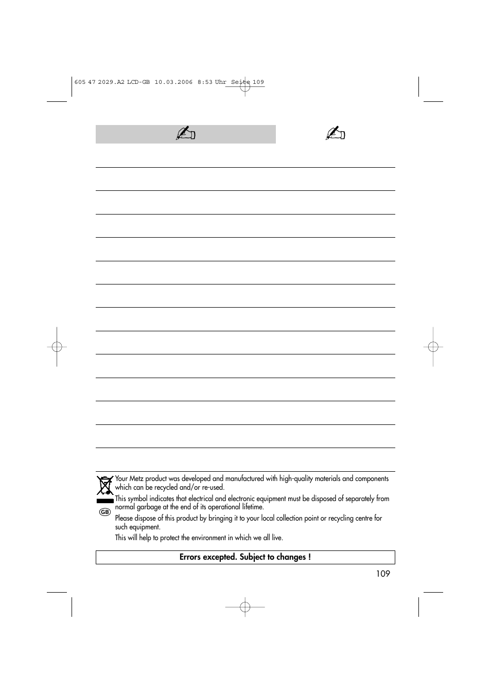 Metz Plasma-TV-Set User Manual | Page 109 / 110