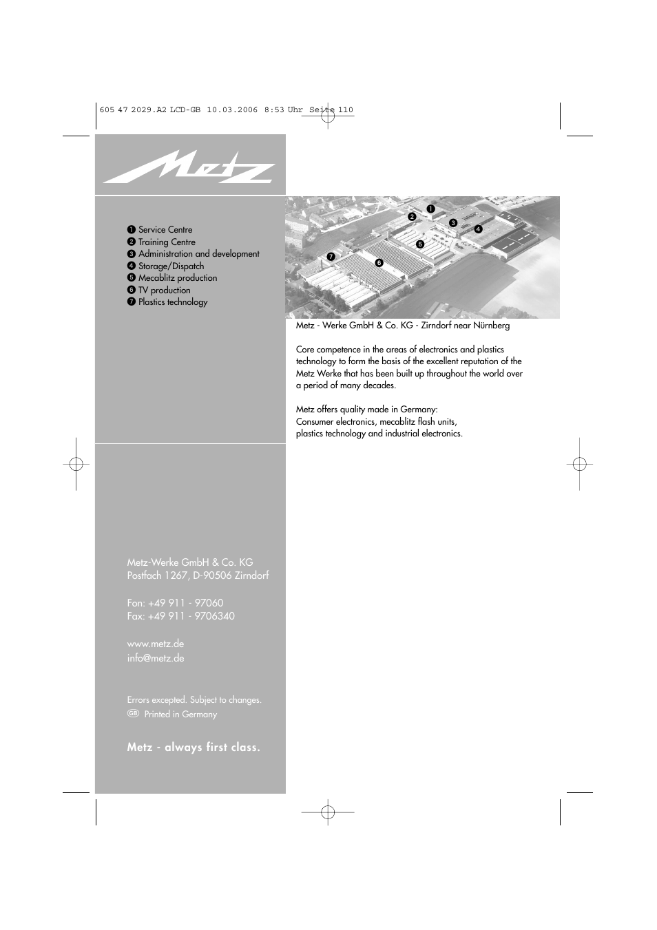 Metz Plasma-TV-Set User Manual | Page 110 / 110