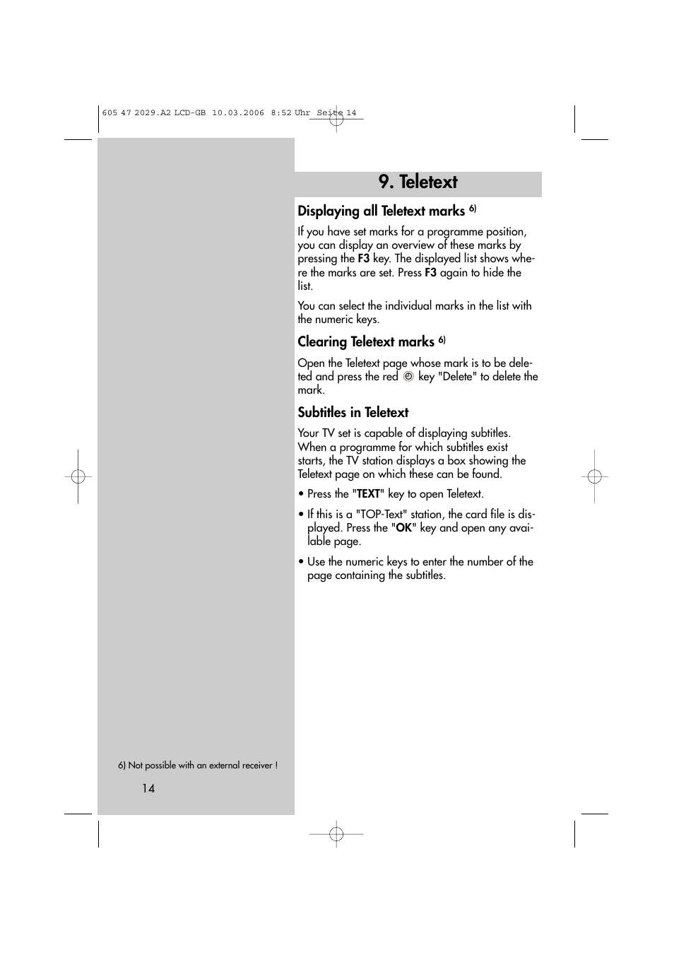 Teletext | Metz Plasma-TV-Set User Manual | Page 14 / 110