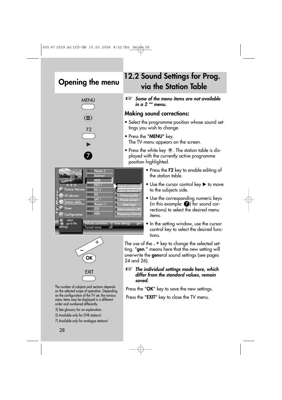 Making sound corrections | Metz Plasma-TV-Set User Manual | Page 28 / 110