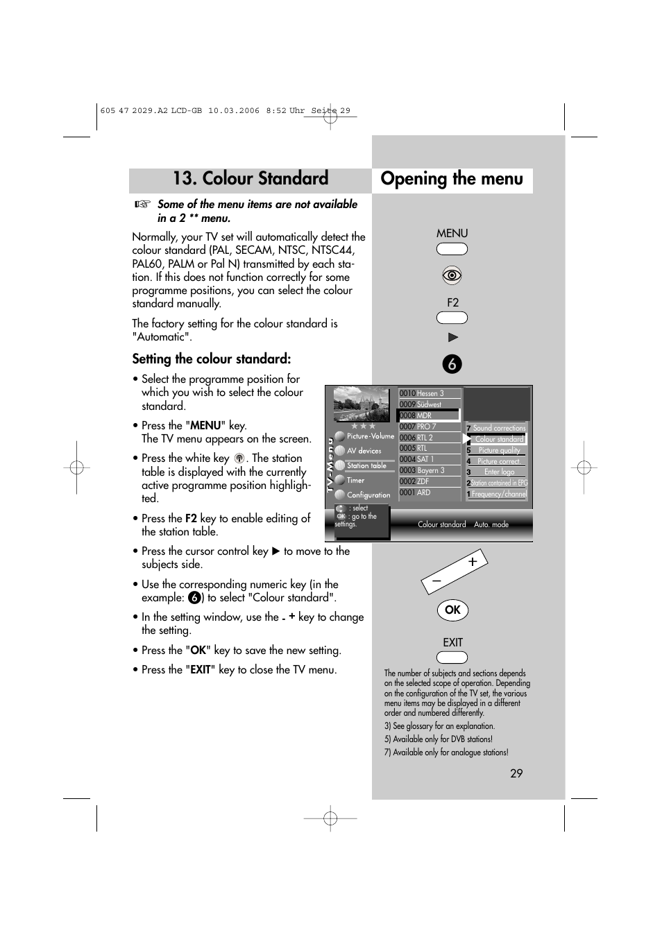Opening the menu 13. colour standard, Setting the colour standard | Metz Plasma-TV-Set User Manual | Page 29 / 110