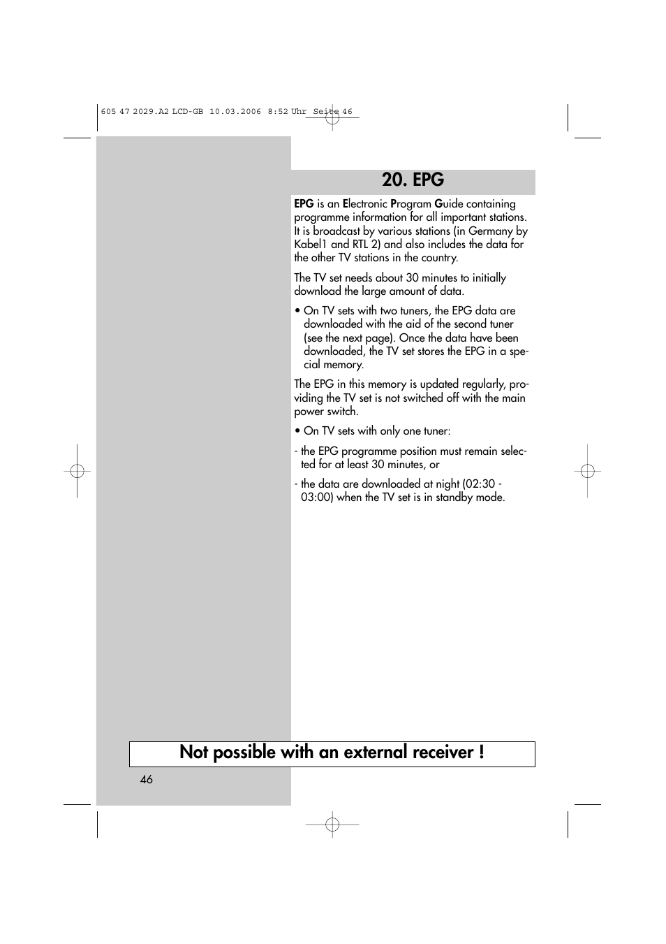 Not possible with an external receiver | Metz Plasma-TV-Set User Manual | Page 46 / 110