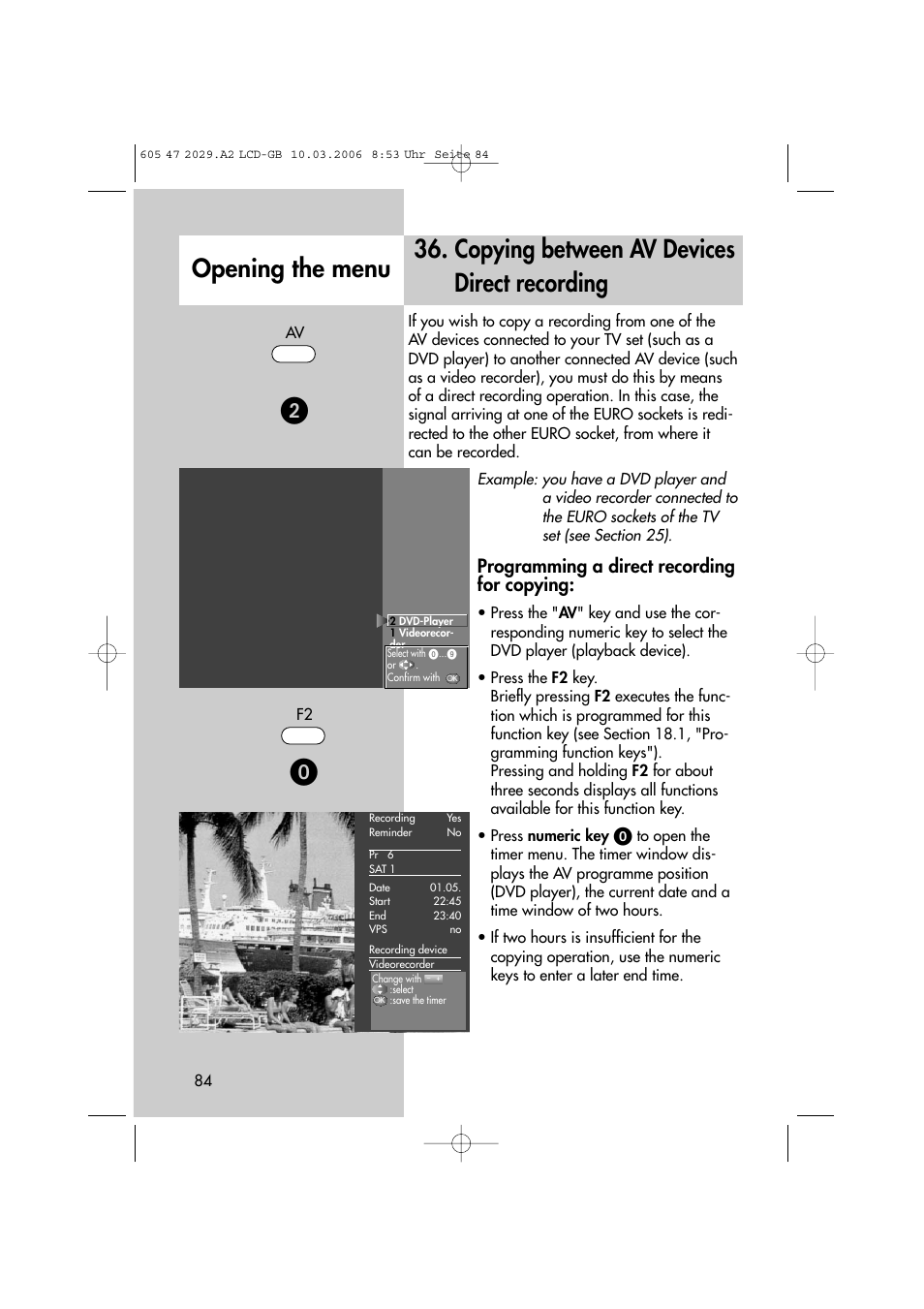 Programming a direct recording for copying | Metz Plasma-TV-Set User Manual | Page 84 / 110