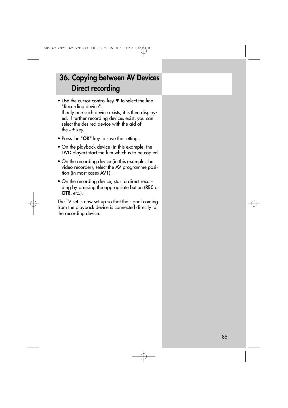Copying between av devices direct recording | Metz Plasma-TV-Set User Manual | Page 85 / 110