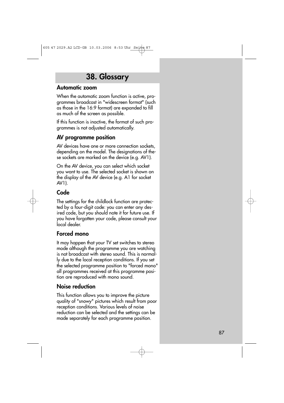 Glossary | Metz Plasma-TV-Set User Manual | Page 87 / 110