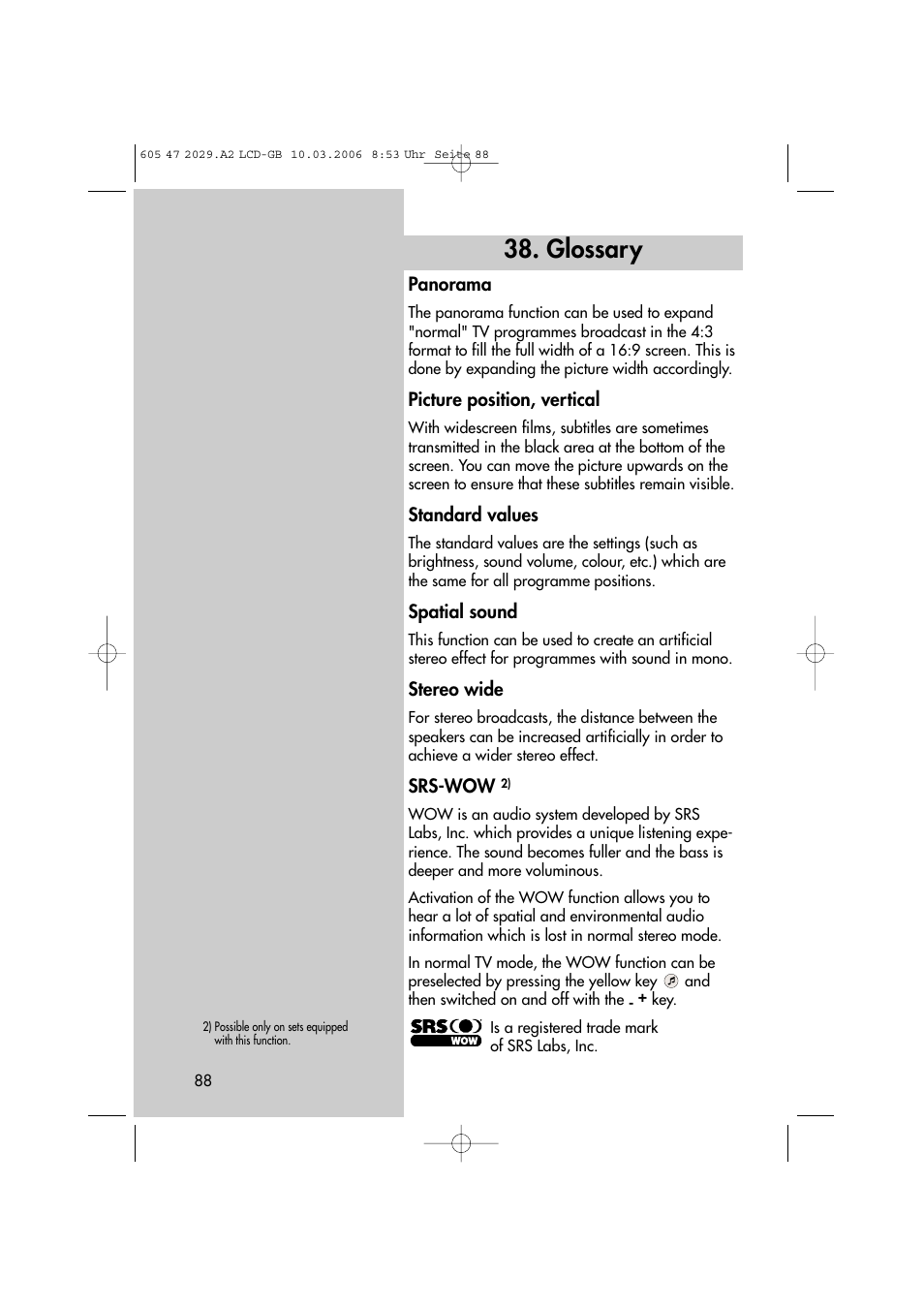 Glossary | Metz Plasma-TV-Set User Manual | Page 88 / 110