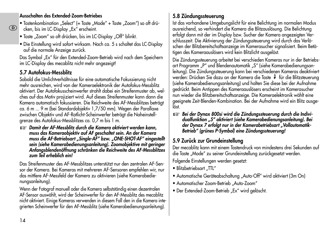 Metz Mecablitz 44 AF-3M User Manual | Page 14 / 108