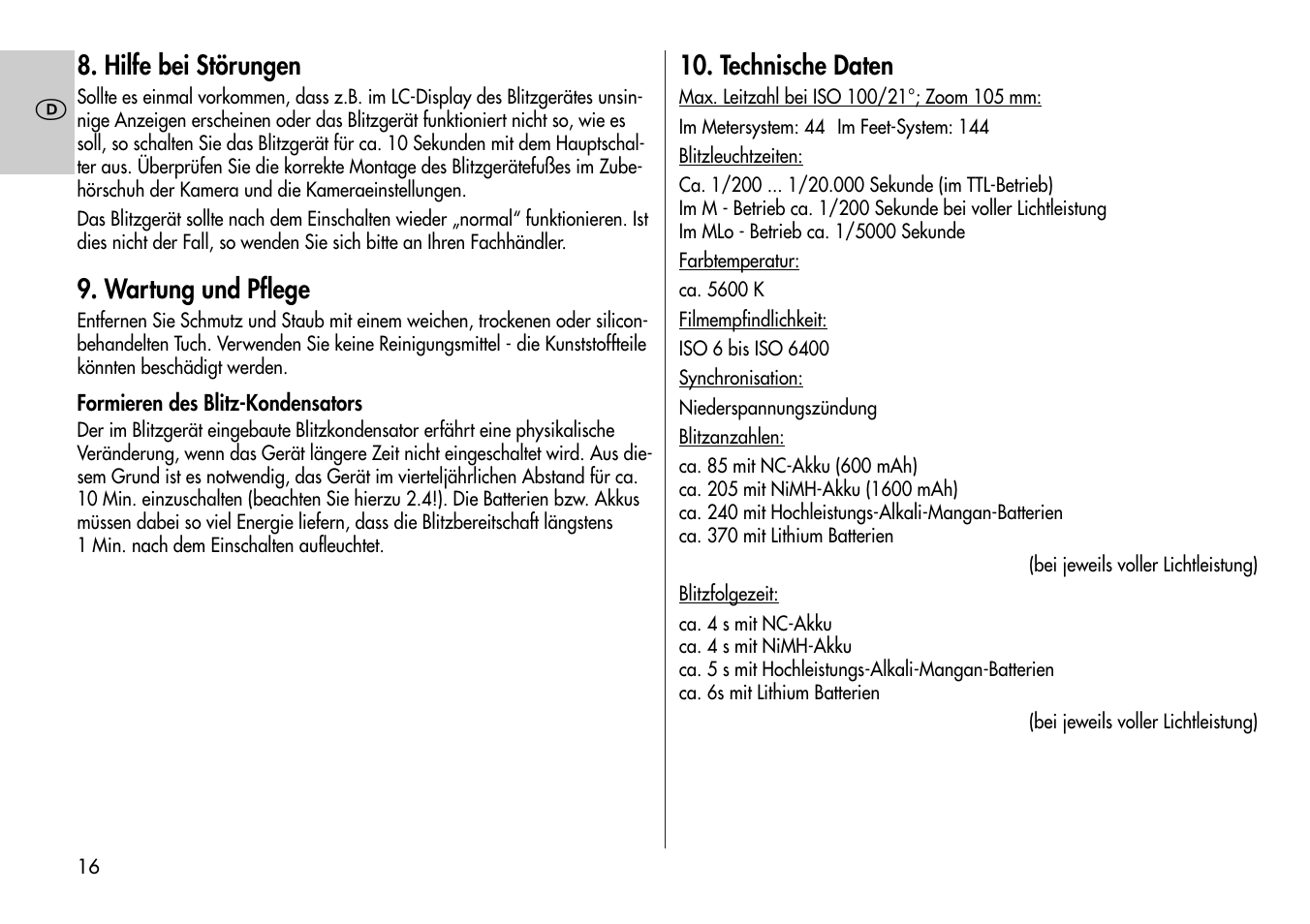 Metz Mecablitz 44 AF-3M User Manual | Page 16 / 108