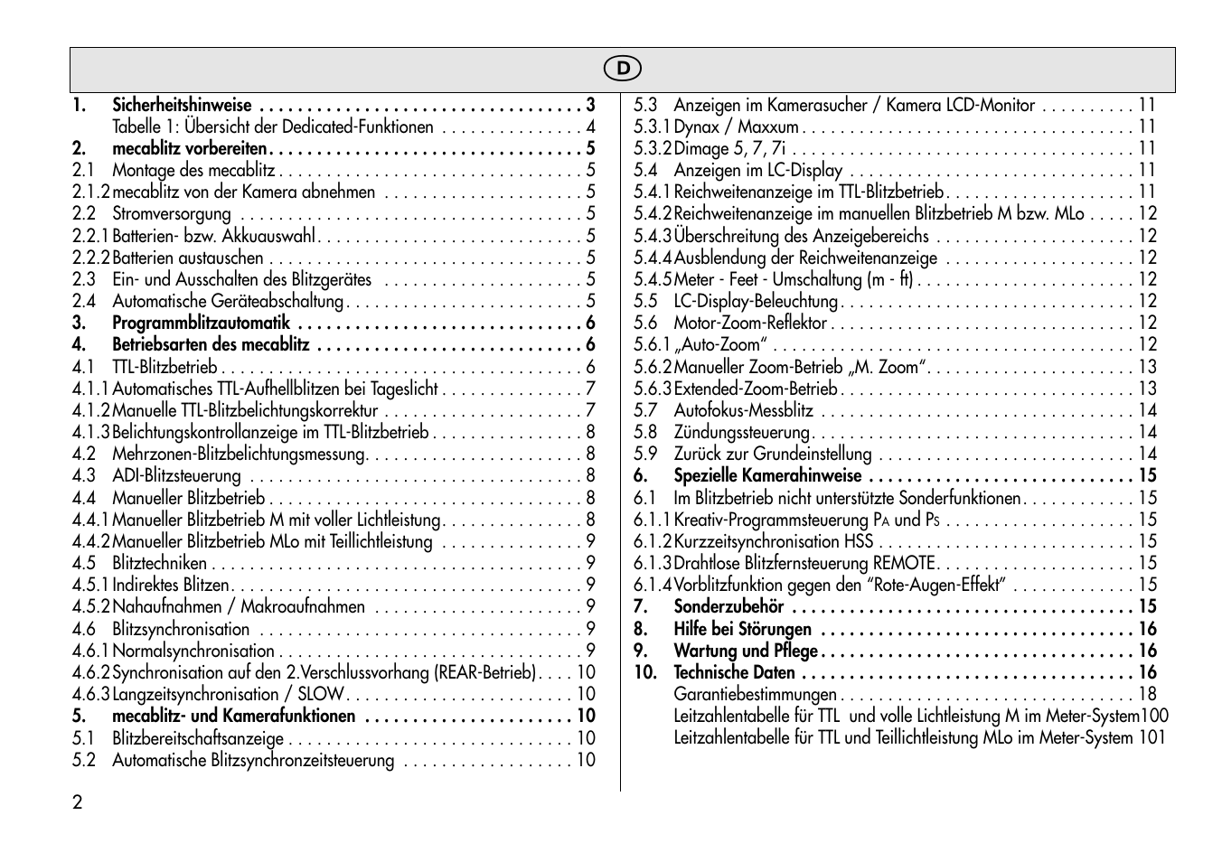 Metz Mecablitz 44 AF-3M User Manual | Page 2 / 108