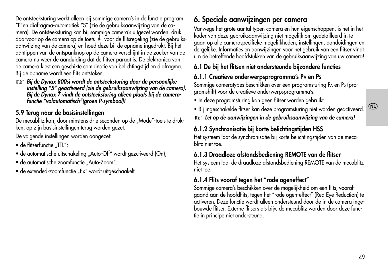 Speciale aanwijzingen per camera | Metz Mecablitz 44 AF-3M User Manual | Page 49 / 108