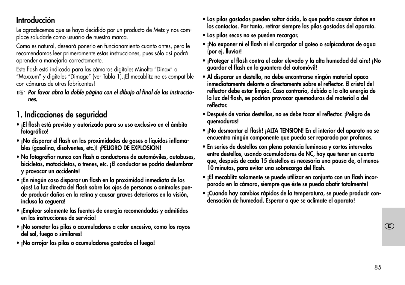 Introducción, Indicaciones de seguridad | Metz Mecablitz 44 AF-3M User Manual | Page 85 / 108