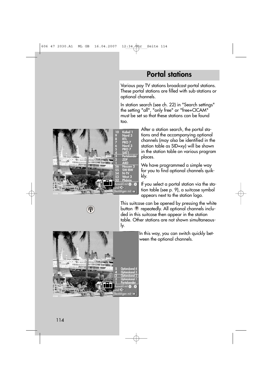 Portal stations | Metz LCD-TV None User Manual | Page 114 / 116