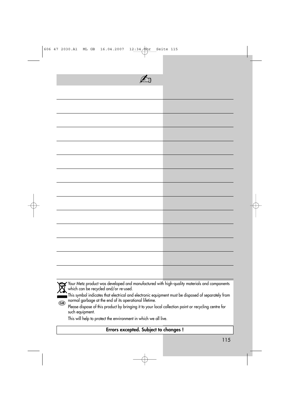 Metz LCD-TV None User Manual | Page 115 / 116