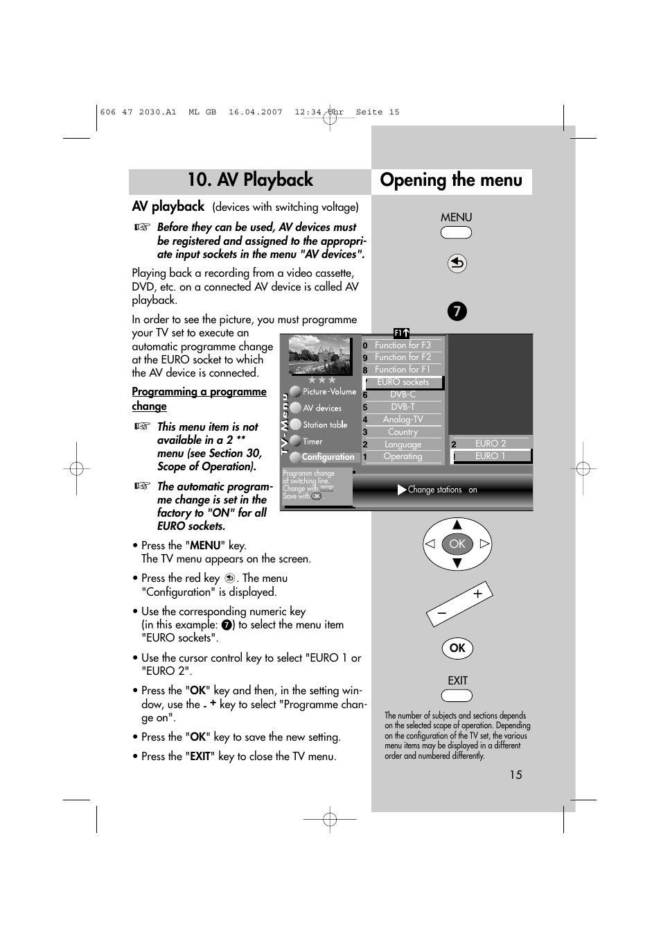 Opening the menu, Av playback | Metz LCD-TV None User Manual | Page 15 / 116