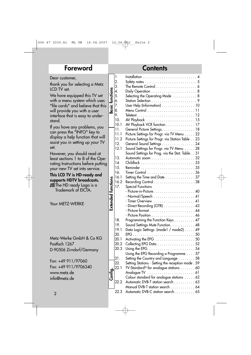 Metz LCD-TV None User Manual | Page 2 / 116
