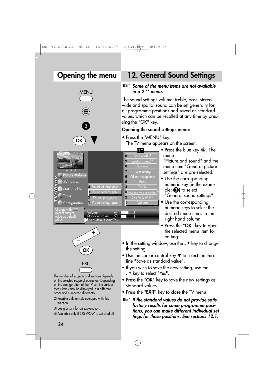 Opening the menu 12. general sound settings | Metz LCD-TV None User Manual | Page 24 / 116