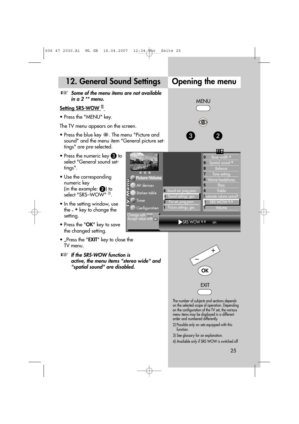 General sound settings, Opening the menu | Metz LCD-TV None User Manual | Page 25 / 116