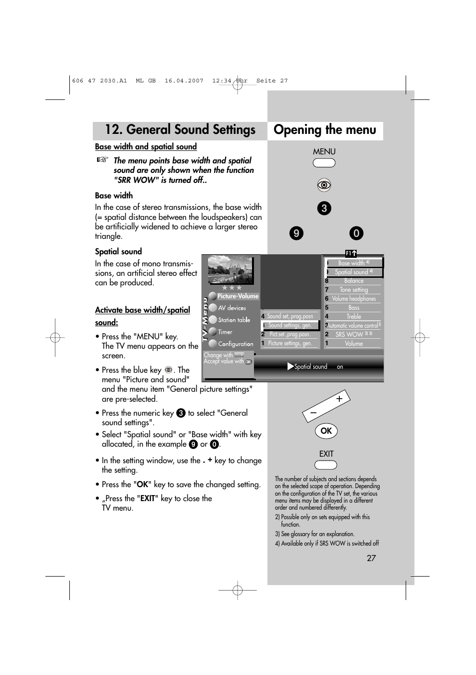 ᕣᕩ ᕪ, General sound settings, Opening the menu | Metz LCD-TV None User Manual | Page 27 / 116