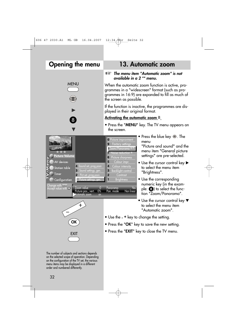Opening the menu 13. automatic zoom | Metz LCD-TV None User Manual | Page 32 / 116