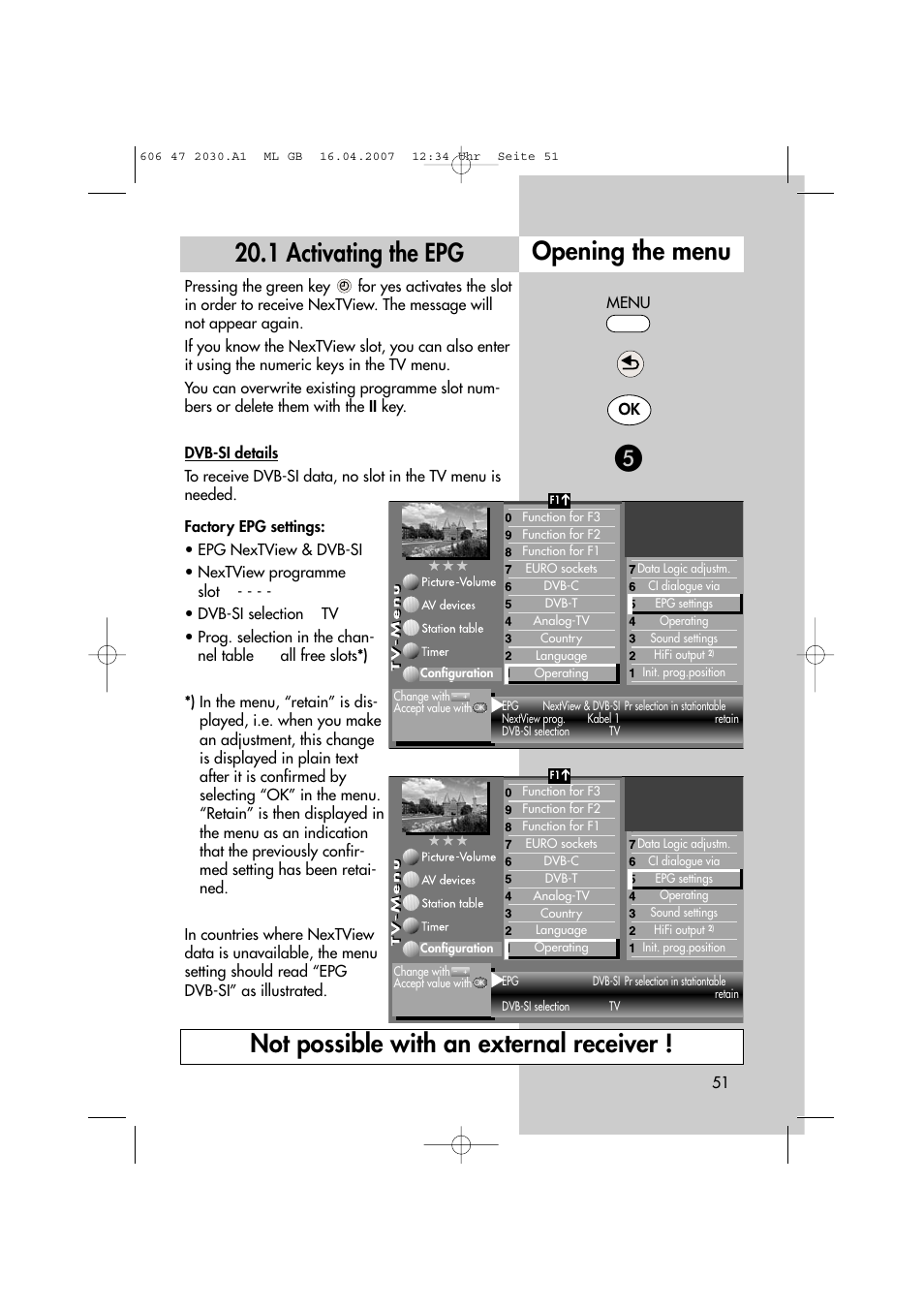 1 activating the epg | Metz LCD-TV None User Manual | Page 51 / 116