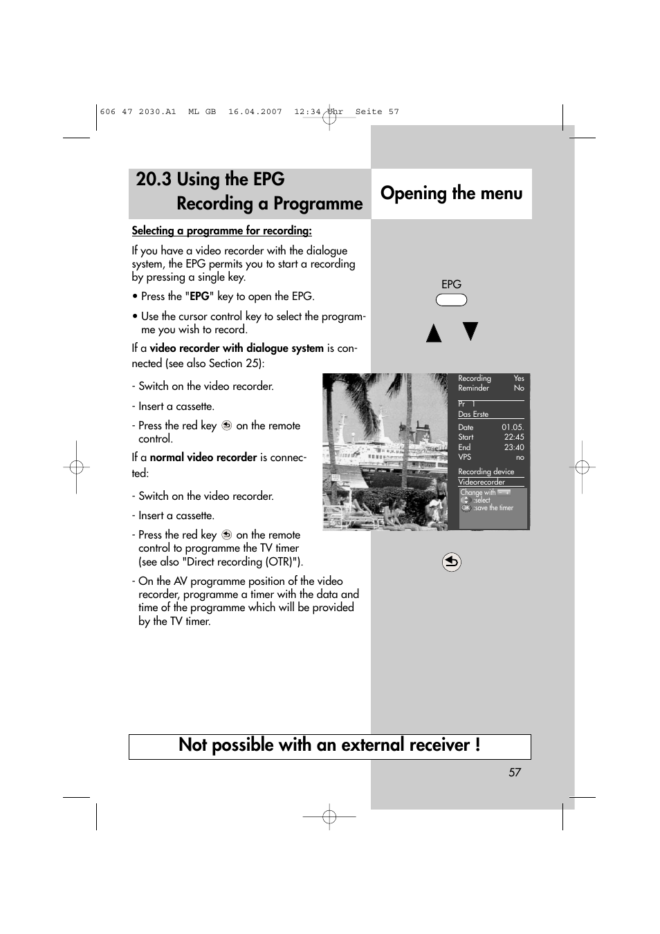 3 using the epg recording a programme | Metz LCD-TV None User Manual | Page 57 / 116