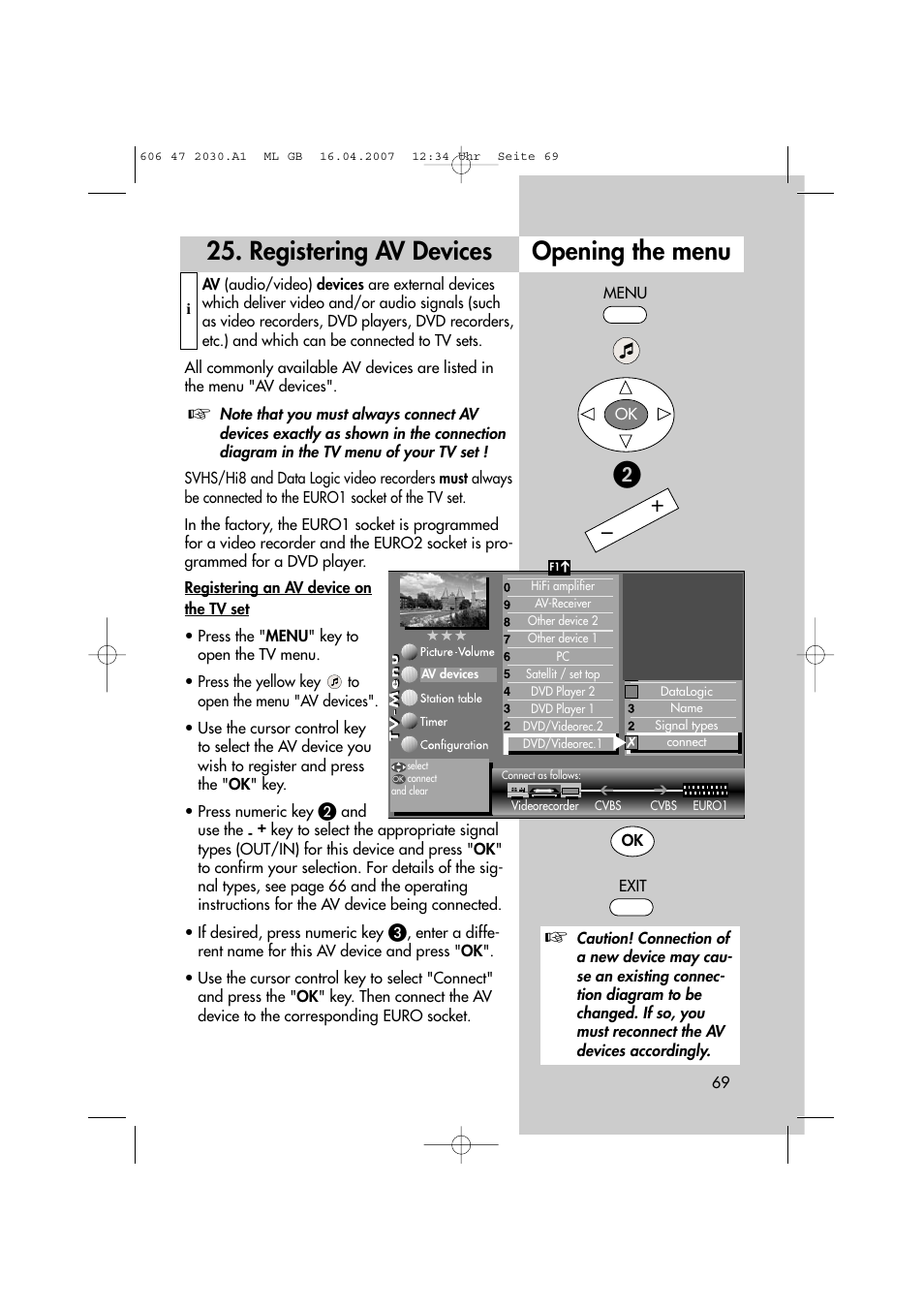 Registering av devices opening the menu | Metz LCD-TV None User Manual | Page 69 / 116