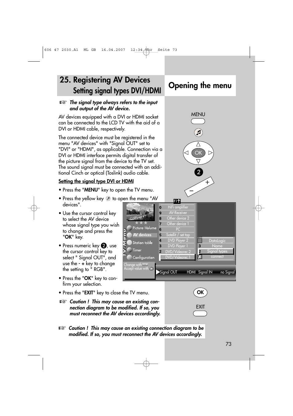 Opening the menu | Metz LCD-TV None User Manual | Page 73 / 116