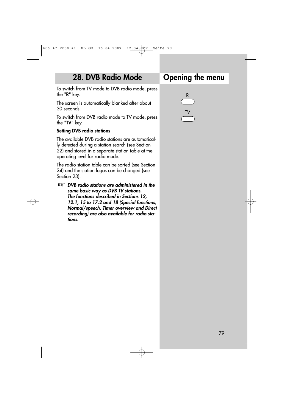 Opening the menu 28. dvb radio mode | Metz LCD-TV None User Manual | Page 79 / 116